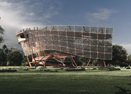 Rust-Patina Observation Structure Embracing Landscape Integration Through Weathering Steel  