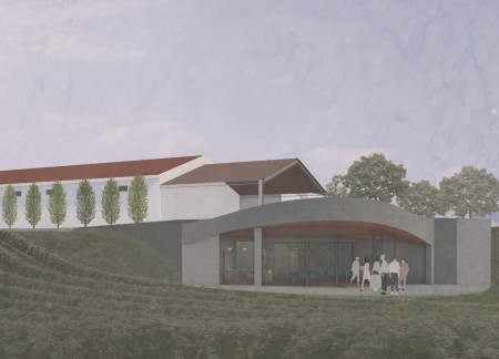 Charred Brick and Natural Elements Create an Intimate Wine Tasting Space in a Vineyard Setting  