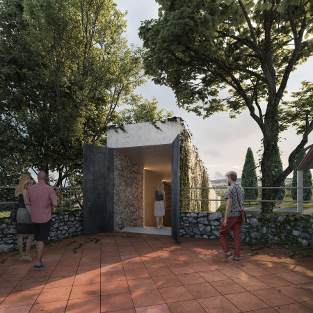 Cork-Walled Tasting Space Featuring Limestone Passage Harmonizing With Vineyard Landscapes