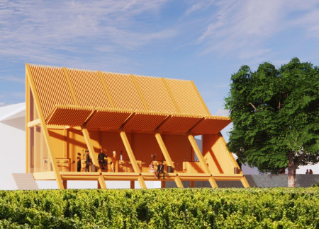 Charred Shingle Pavilion Embracing Natural Light in a Sustainable Wine Tasting Space