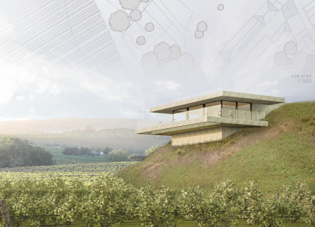 Revolving Gathering Space Crafted from Natural Wood and Concrete Overlooking Scenic Vineyards