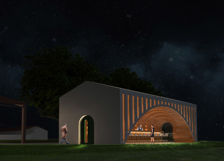 Curvilinear Glass Facades and Local Oak Accents in A Vineyard Tasting Room