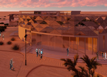Flamingo Habitat Built With Recycled Concrete and Natural Wood Elements Emphasizing Ecological Education  