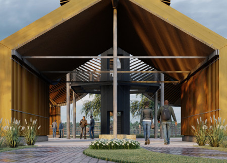 Hexagonal Observation Structure Crafted From Local Timber and Birch Louvers Promoting Biodiversity Awareness