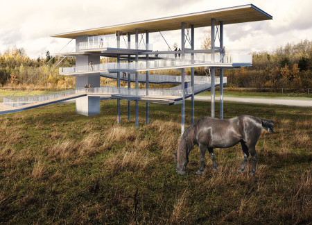 Elevated Observation Tower Crafted from Cross-Laminated Timber and Charred Wooden Shingles Embracing Natural Landscapes  