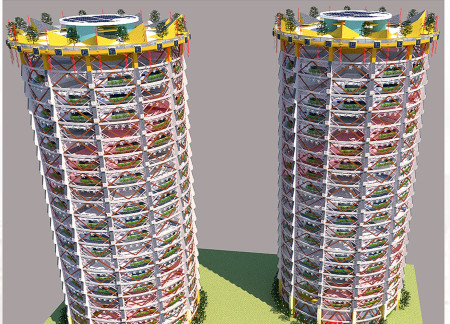 Cylindrical Living Units Constructed with Bioplastics and Hemcrete Emphasizing Renewable Energy Integration