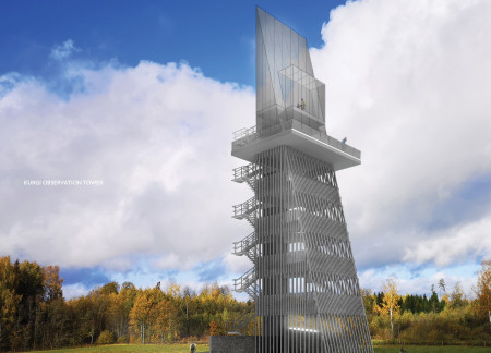 Translucent Glass Lantern of Sustainable Steel and Timber Rising Through a Latvian Landscape  