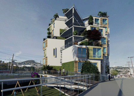 Charred Wooden Shingles and Stepped Gardens in a Sustainable Urban Housing Development
