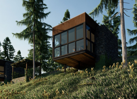 Charred Wooden Shingles And Natural Stone Blend In A Tranquil Meditation Retreat  
