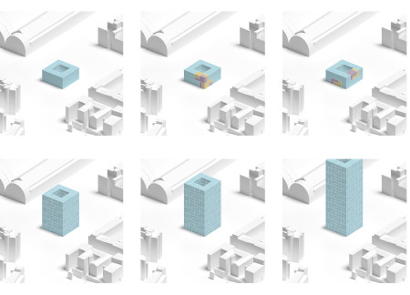 Central Atrium Wrapped in Transparent Glass and Reinforced Concrete for Vertical Community Living