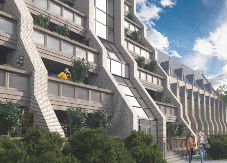 Sustainably Crafted Terraced Housing Featuring Thin Bricks and Green Roofs