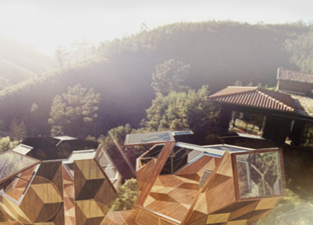 Charred Wooden Shingles and Modular Construction Create Sustainable Cabins in a Natural Landscape