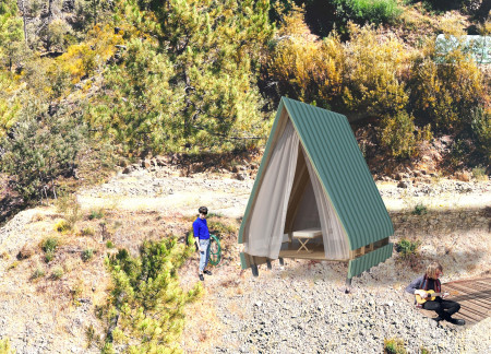 Triangular Roof Cabins Constructed With Local Timber and Designed for Immersion in Nature