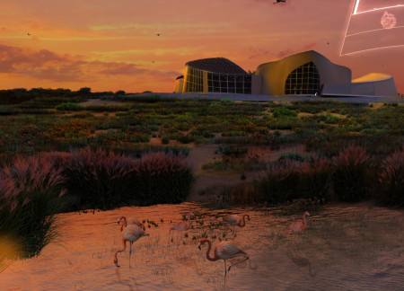 Fluid Forms of Earth Brick and Low-E Glass Embrace Wetland Ecology in a Community Visitor Center