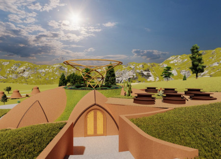 Spiral Form Crafted from Recycled Paper Tubes with Natural Clay Finishes in a Community-Centric Habitat