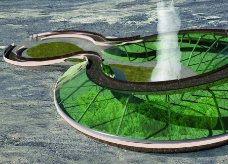 Geothermal Dining Experience Wrapped in Sageglass and Basalt Stone