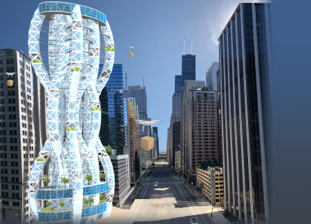 Double Helix Structure Featuring Glass Façades and Green Roofs for a Modern Urban Workplace
