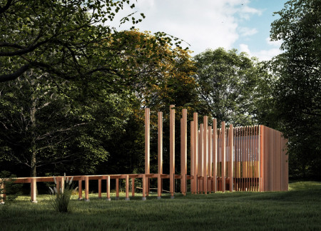 Washi Paper Light Play Within a Sustainable Timber Retreat