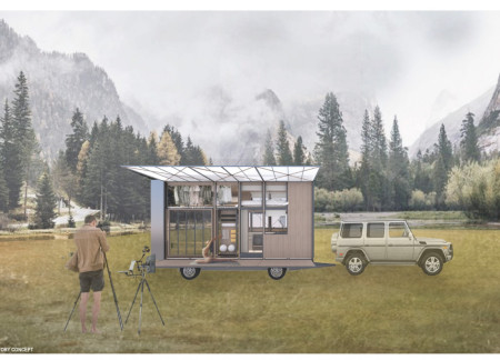Charred Wooden Shingles and Solar Panels Enhance Mobile Living Amid Nature