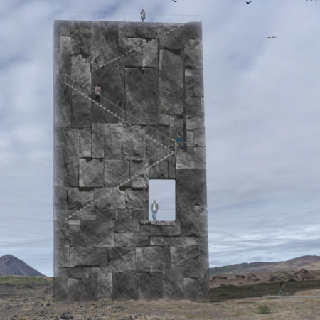 Basalt-Clad Observation Tower Integrating Natural Light and Geothermal Terrain