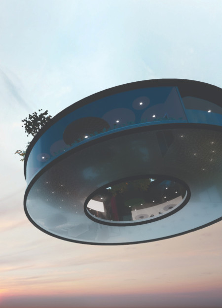 Rotating Elevator and Biophilic Design Within a Circular Structure Constructed from Sustainable Materials