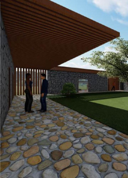 Natural Stone Cladding and Oak Elements Create a Tranquil Yoga Retreat Nestled in a Sloped Landscape
