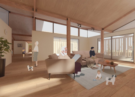 Charred Wooden Shingles and Recycled Wood Create Flexible Living Spaces in a Sustainable Family Home  