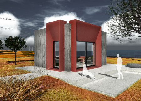 Self-Healing Concrete Meets Polymer Panels in a Compact Eco-Friendly Dwelling