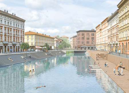 Natural Filtration Oasis Crafted with Aquatic Plants and Sustainable Materials Enriches Urban Waterway Experience