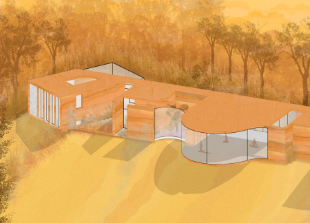 Rammed Earth Retreat With Expansive Views Anchored by Natural Wood Elements  