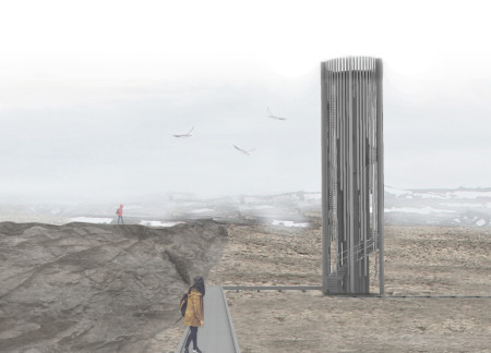 Natural Light-Filled Geothermal Visitor Center With Volcanic Rock and Larch Wood Elements