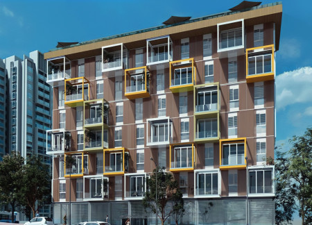 Charred Wooden Shingles and Solar Panels Enhance Modular Urban Living
