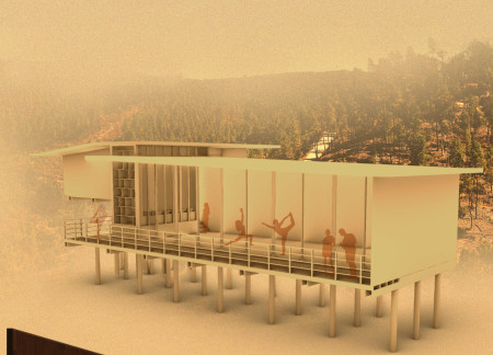 Elevated Structure Featuring Expansive Glass Facades and Sustainable Wood Cladding for Wellness Retreat  