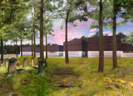 Charred Wooden Shingles Enveloping a Harmonious Space for Reflection Amidst the Forest  