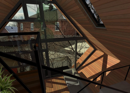 Diamond-Shape Housing Built with Plywood and Galvanized Steel Over Urban Laneways