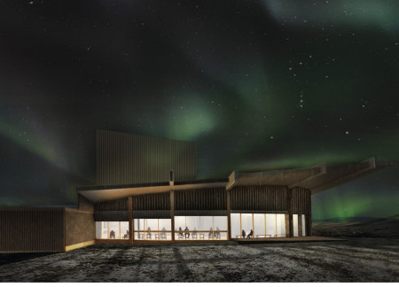 Sky Portal Framed by Volcanic Rock and Glass in Iceland's Community Space