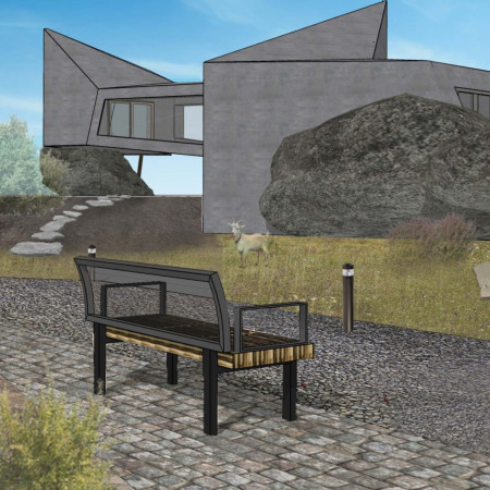 Charred Wooden Shingles Forming A Natural Viewing Tower Amid Iceland's Rugged Landscape