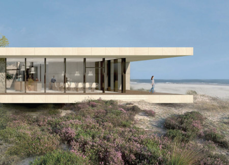 Timeless Serenity Crafted with Cast Concrete and Expansive Glass for Hospice Care