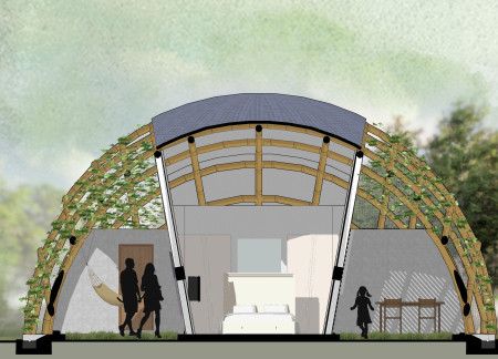 Bamboo-Framework Huts With Integrated Solar Panels Nestled in Nature