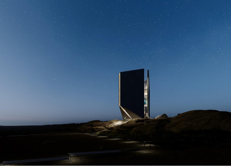 Cantilevered Viewing Tower Crafted From Concrete and Glass Integrating Natural Wood Elements