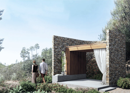 Curved Roof Retreat Leveraging Natural Stone and Timber for Eco-Friendly Living