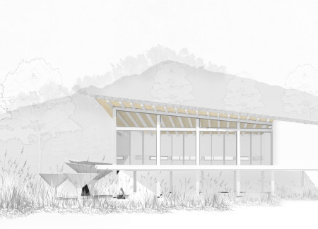 Charred Wooden Shingles and Rainwater Features Enhance Multifunctional Community Spaces