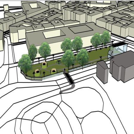 Sustainable Urban Oasis Featuring Photovoltaics and Green Canopies