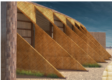 Mud Brick and Palm Frond Structure Promoting Biodiversity in a Wetland Reserve