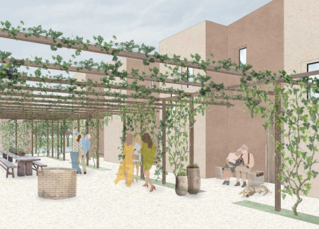 Saved Bricks and Dyed Concrete Create A Harmonious Retreat in The Landscape
