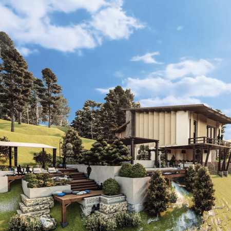 Charred Wooden Shingles and Cross-Laminated Timber Panels Form a Tranquil Wellness Retreat on a Cliff  
