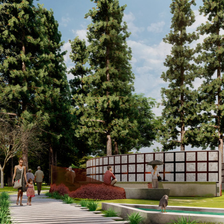 Memorial Space Featuring Granitic Niches and Curvilinear Forms Engaged with Native Landscape  