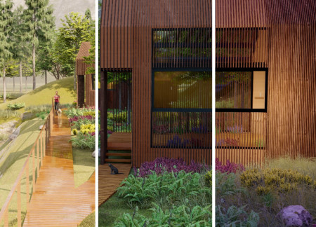 Holm Oak Louvers and Eucalyptus Flooring Create a Serene Meditation Retreat in Natural Surroundings