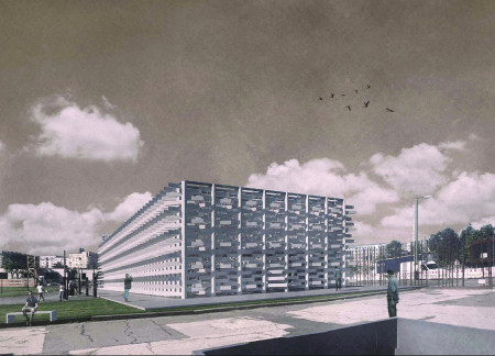 Translucent Glass Facade Framed by Aluminum Grids in a Community-Centered Pavilion  