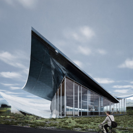 Wavy Anodized Facade and Natural Light Integration in a Community Cinema Design